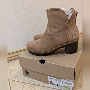 UGG Tan Suede Heeled Ankle Boots